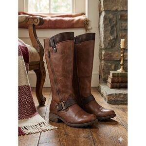 Earth Origins Brown Leather Knee High Riding Boots Buckle Low Heel 6.5 Wide
